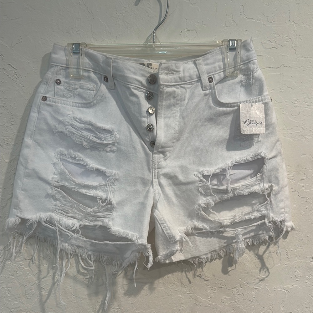 We The Free White Jean Shorts Distressed Frayed Hem